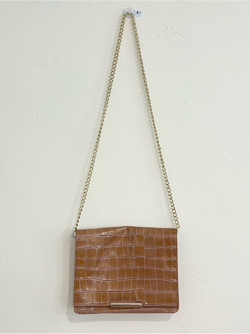 Talbots Crocodile Embossed Crossbody Bag Brown Faux Leather Chain Strap